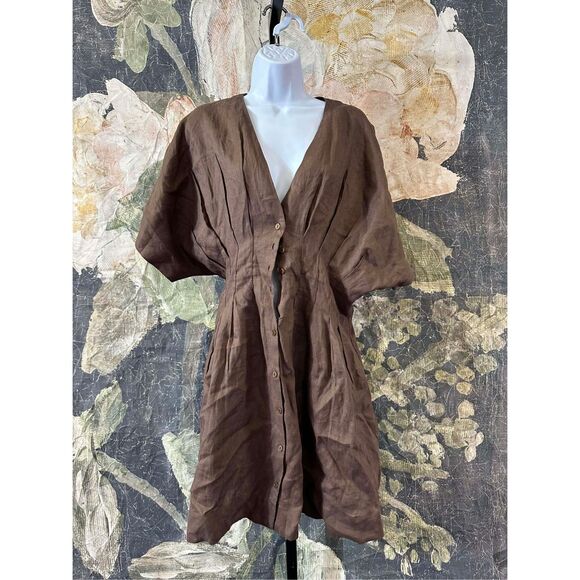 New Anthropologie The Tobie Button-Front Pleated Shirt Dress by Exquise: Linen s - Picture 7 of 8